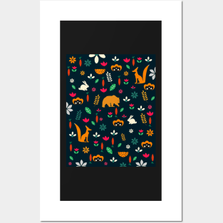 Cute little animals among flowers Posters and Art